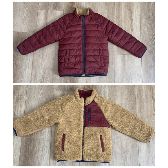 Gap Kids Reversible Puffer Sherpa Jacket Size 5 Years Brown Dark Claret - Picture 1 of 11
